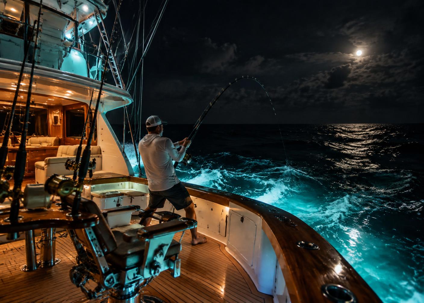 Night tuna fishing aboard Chingón
