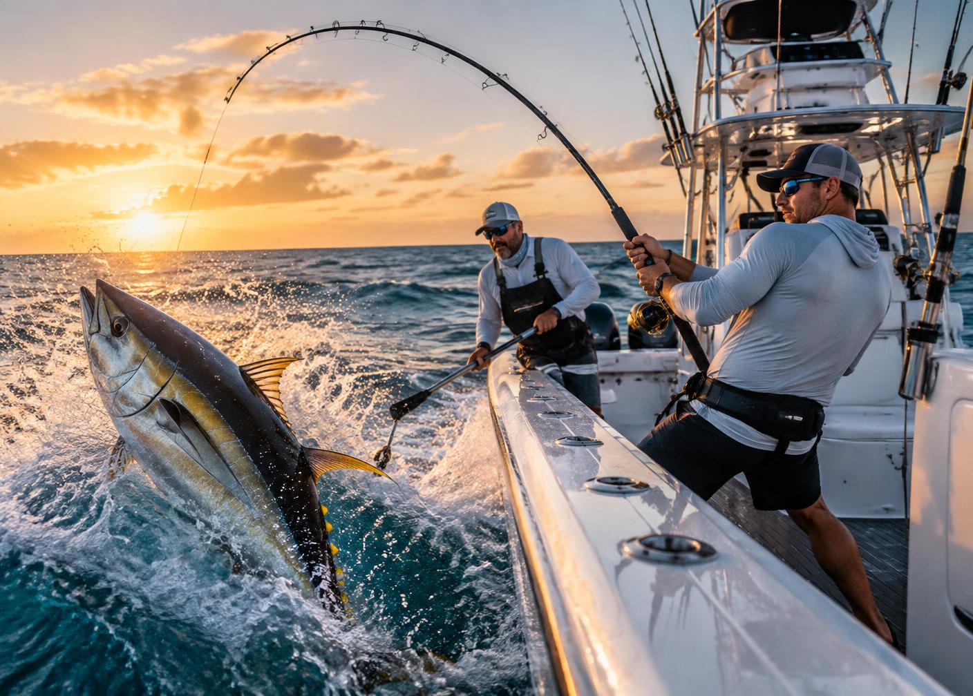 Angler fighting a yellowfin tuna